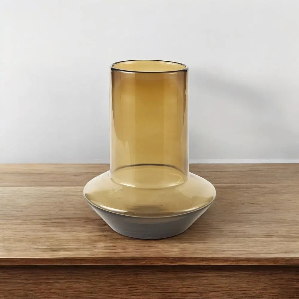 Jarrón de mesa de cristal cilíndrico abstracto marrón dorado de 10"