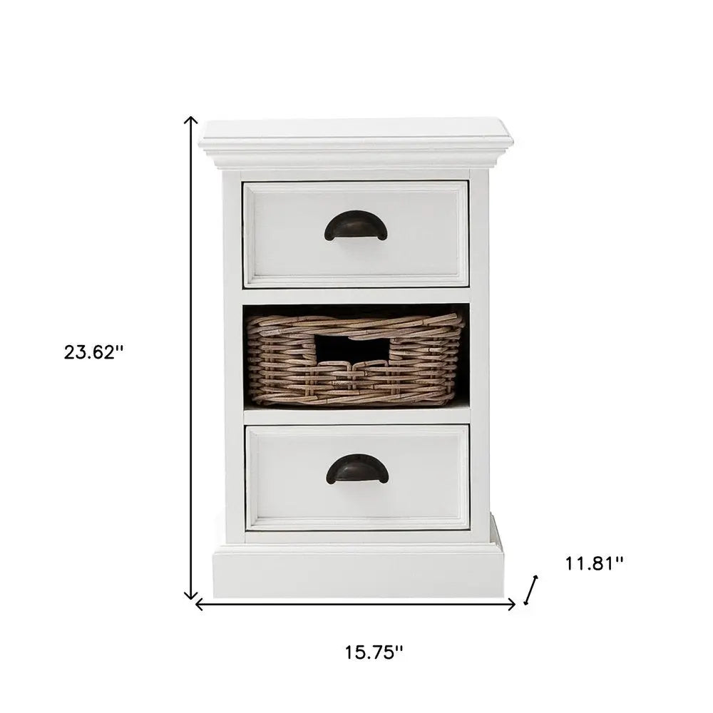 24" White Solid Wood Two Drawer Nightstand HomeRoots