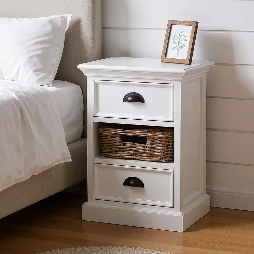 24" White Solid Wood Two Drawer Nightstand HomeRoots
