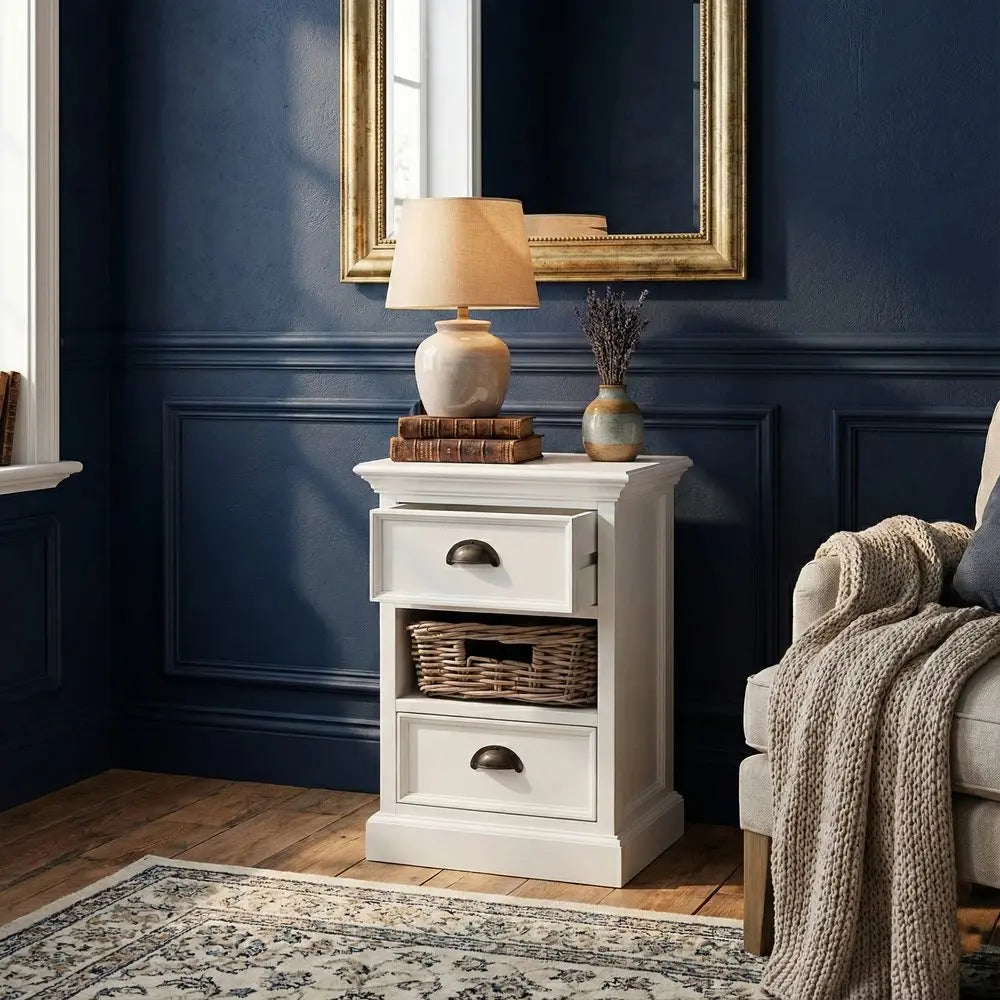 24" White Solid Wood Two Drawer Nightstand HomeRoots