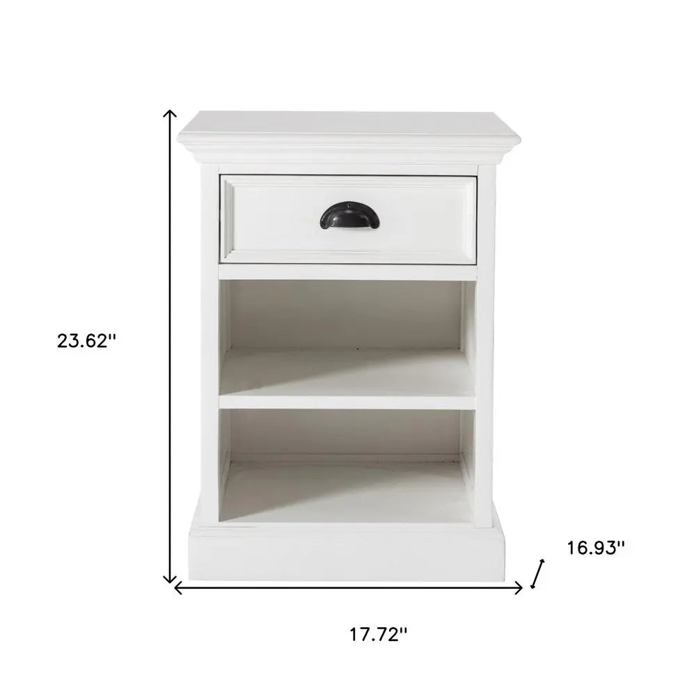 24" White Solid Wood Distressed One Drawer Nightstand HomeRoots