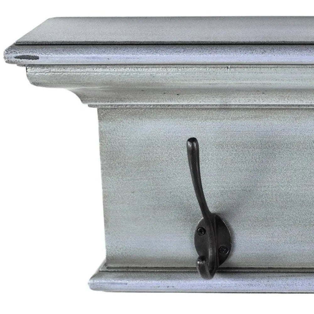 28" Black And Blue Solid Wood Four Hook Wall Mount Coat Rack HomeRoots