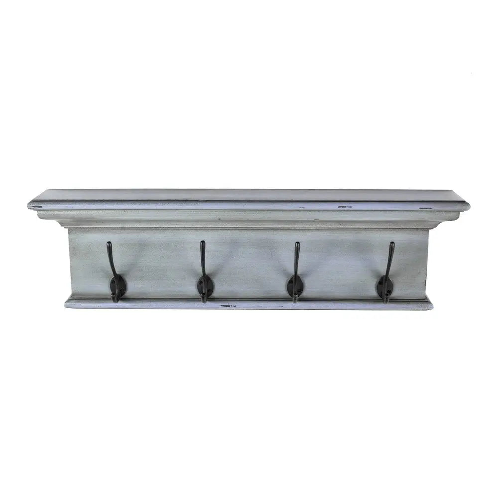 28" Black And Blue Solid Wood Four Hook Wall Mount Coat Rack HomeRoots