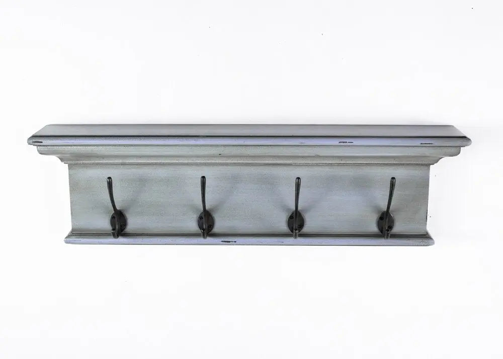 28" Black And Blue Solid Wood Four Hook Wall Mount Coat Rack HomeRoots