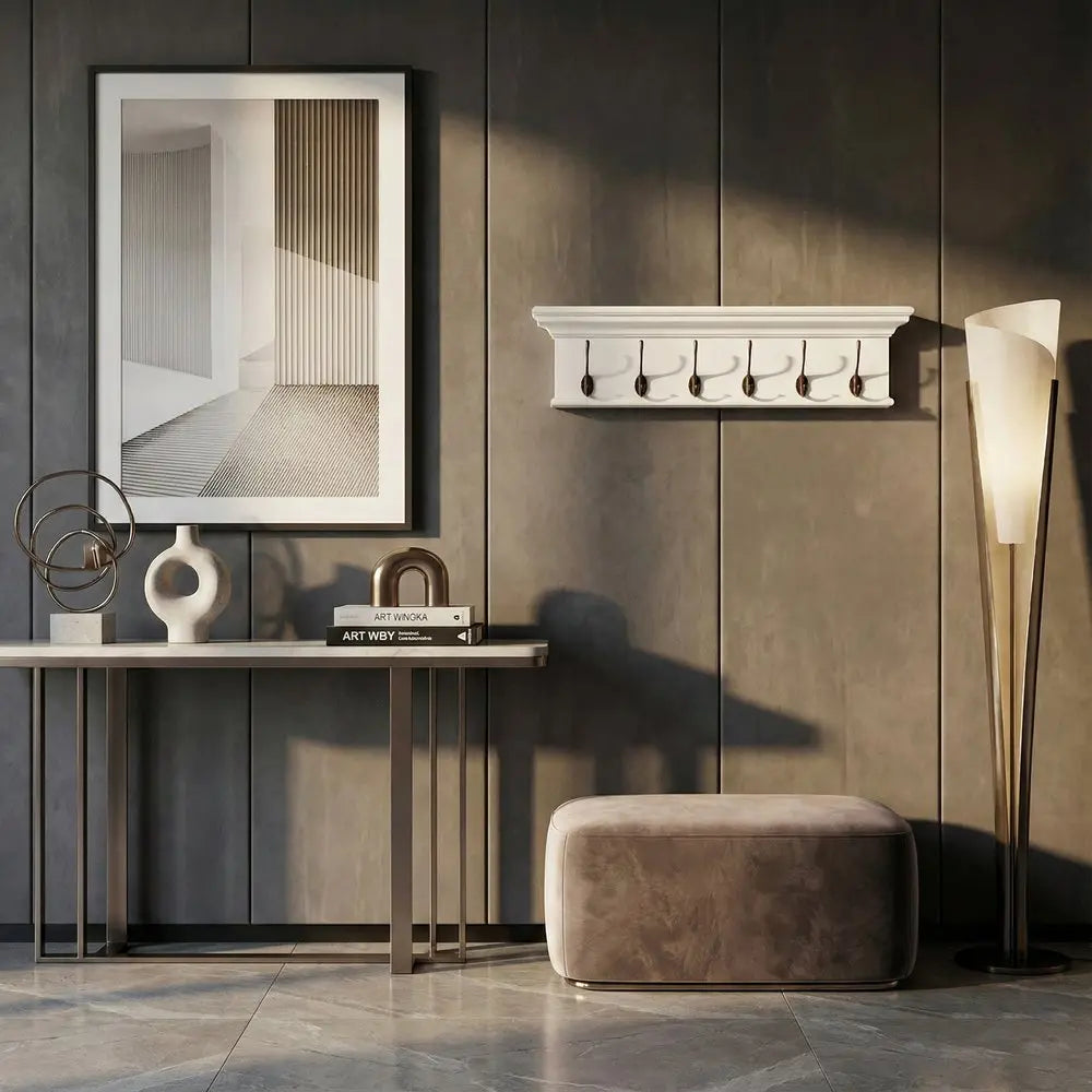 39" Classic White Wood Six Hook Hanging Coat Rack - NOVA HOME FURNITURE