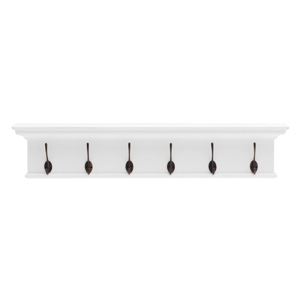 39" Classic White Wood Six Hook Hanging Coat Rack - NOVA HOME FURNITURE