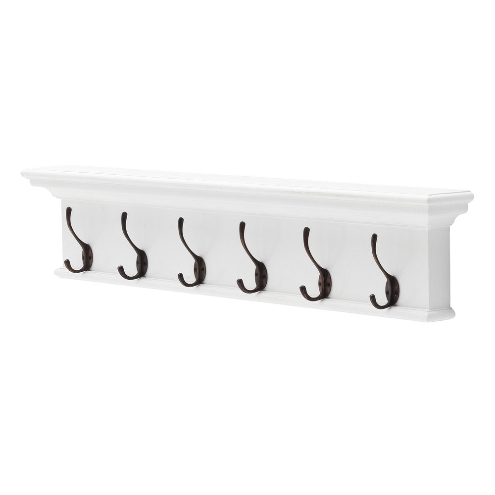 39" Classic White Wood Six Hook Hanging Coat Rack - NOVA HOME FURNITURE