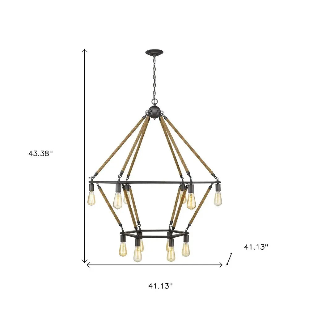 Brown and Black Twelve Light Metal Dimmable Chandelier HomeRoots