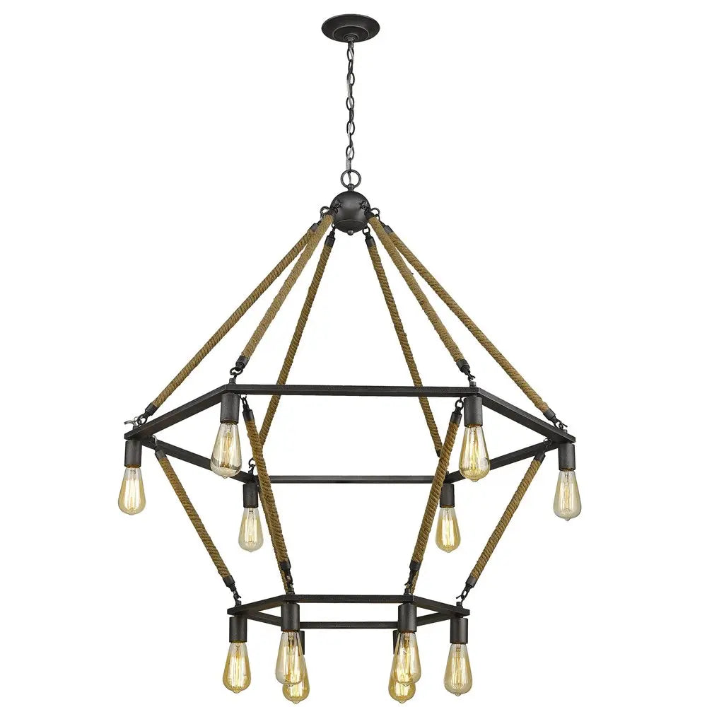 Brown and Black Twelve Light Metal Dimmable Chandelier HomeRoots