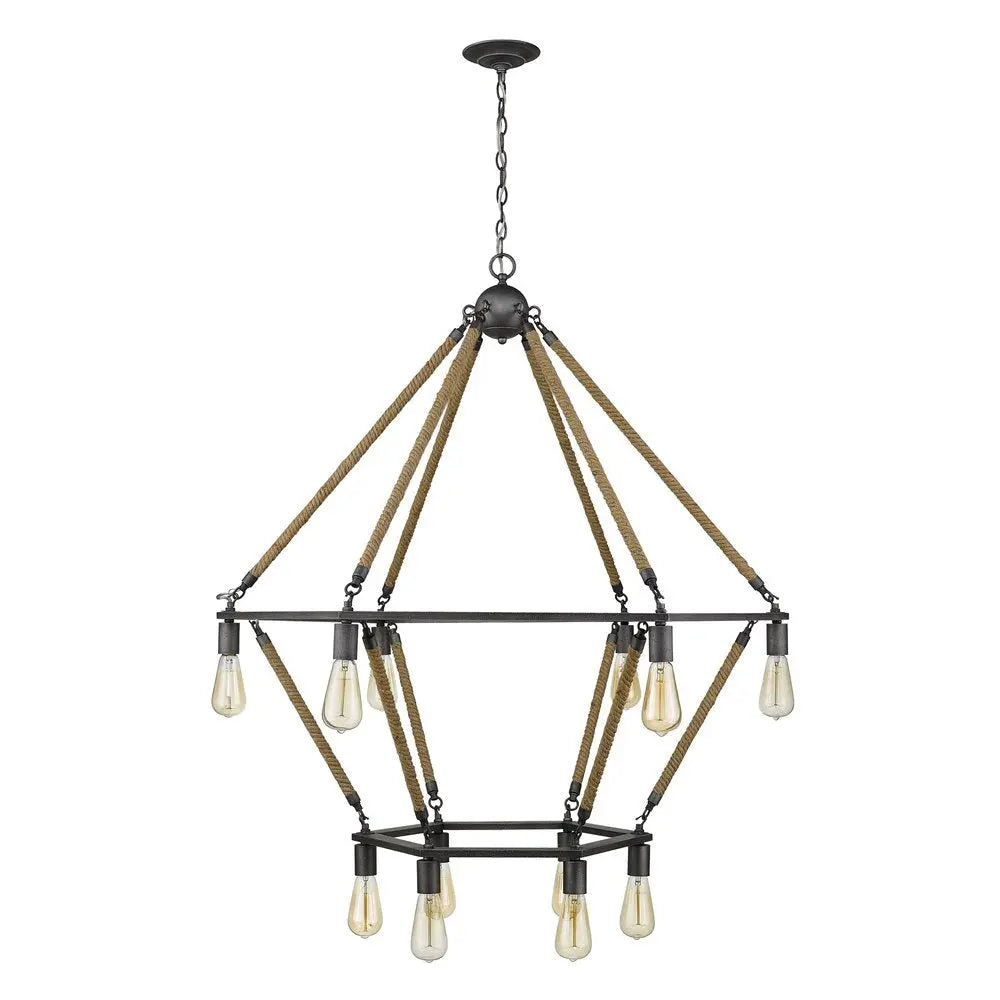 Brown and Black Twelve Light Metal Dimmable Chandelier HomeRoots