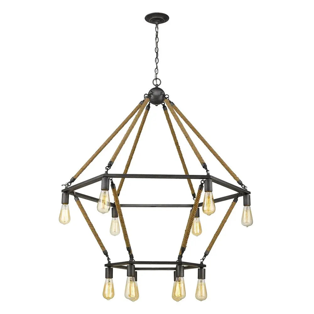 Brown and Black Twelve Light Metal Dimmable Chandelier HomeRoots