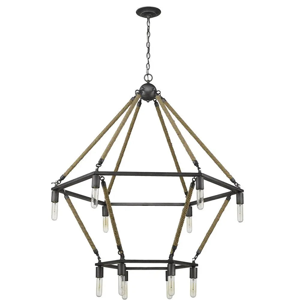 Brown and Black Twelve Light Metal Dimmable Chandelier HomeRoots