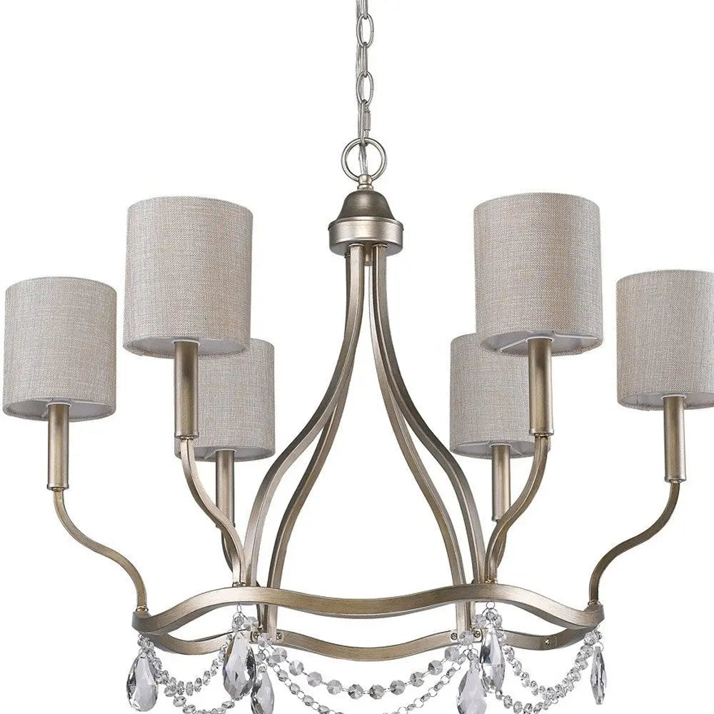 Gold Candle Style Six Light Metal Dimmable Chandelier With White Shades HomeRoots