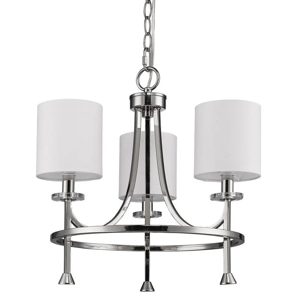 Silver Candle Style Three Light Metal Dimmable Chandelier With White Shades HomeRoots