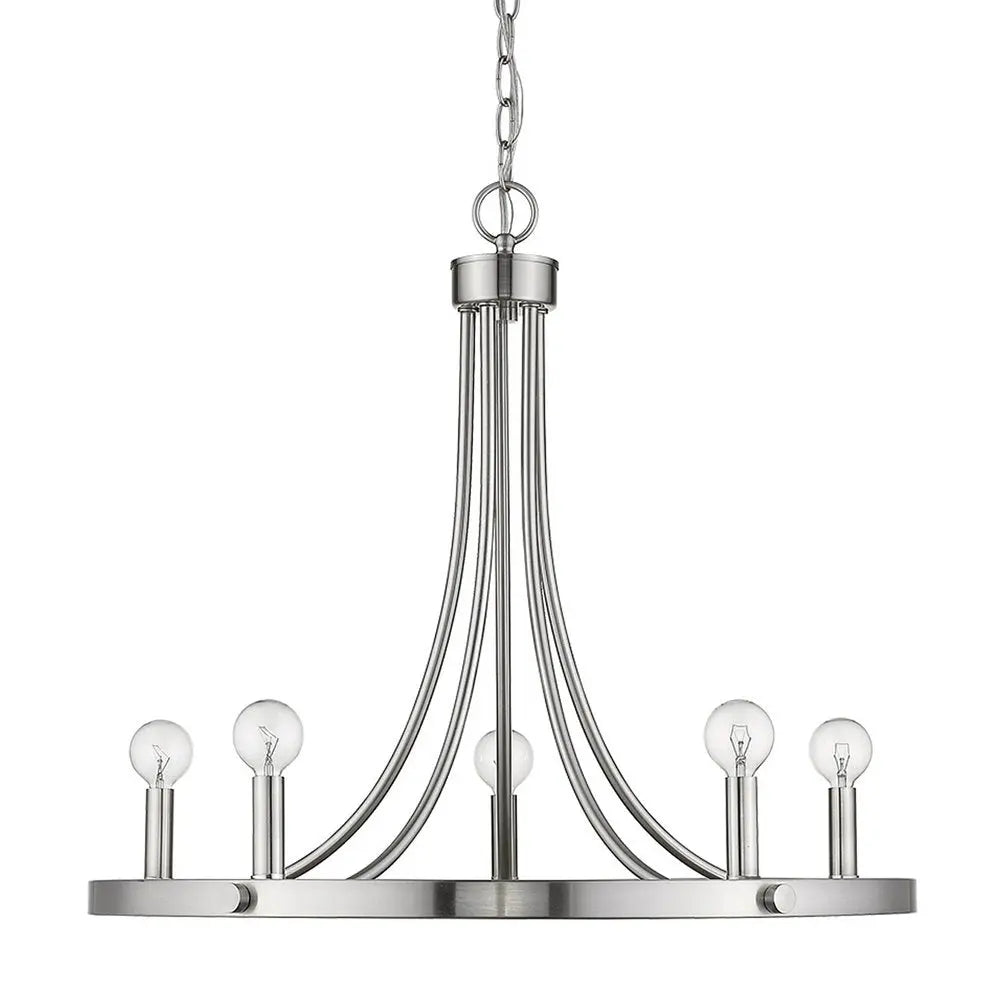 Silver Candle Style Five Light Metal Dimmable Chandelier HomeRoots