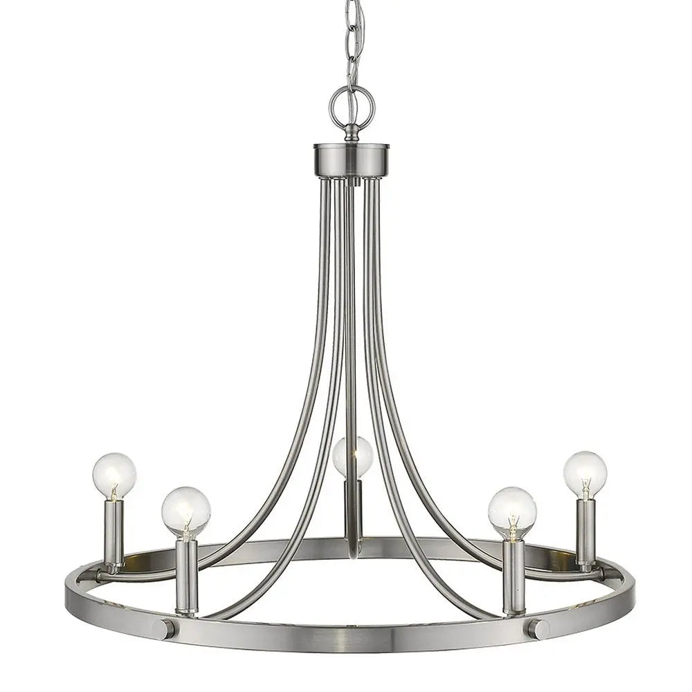 Silver Candle Style Five Light Metal Dimmable Chandelier HomeRoots