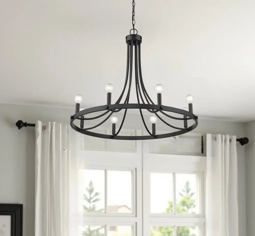 Black Candle Style Eight Light Metal Dimmable Chandelier HomeRoots