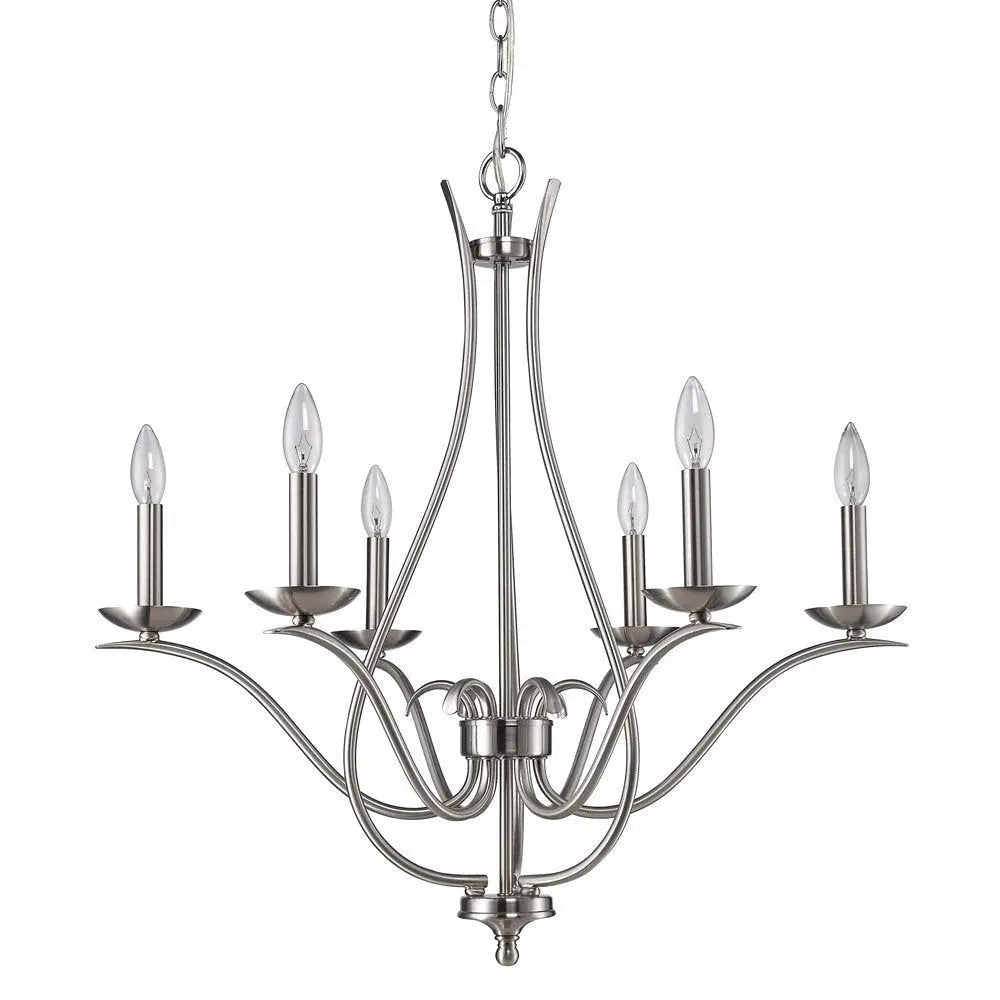 Nickel Candle Style Six Light Metal Dimmable Chandelier HomeRoots