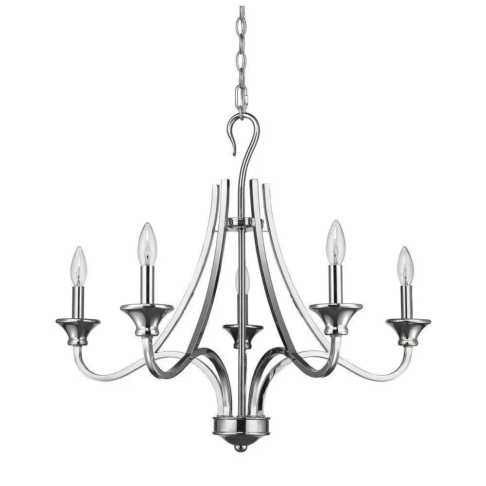 Nickel Candle Style Five Light Metal Dimmable Chandelier HomeRoots