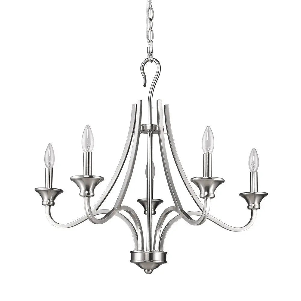 Silver Candle Style Five Light Metal Dimmable Chandelier HomeRoots