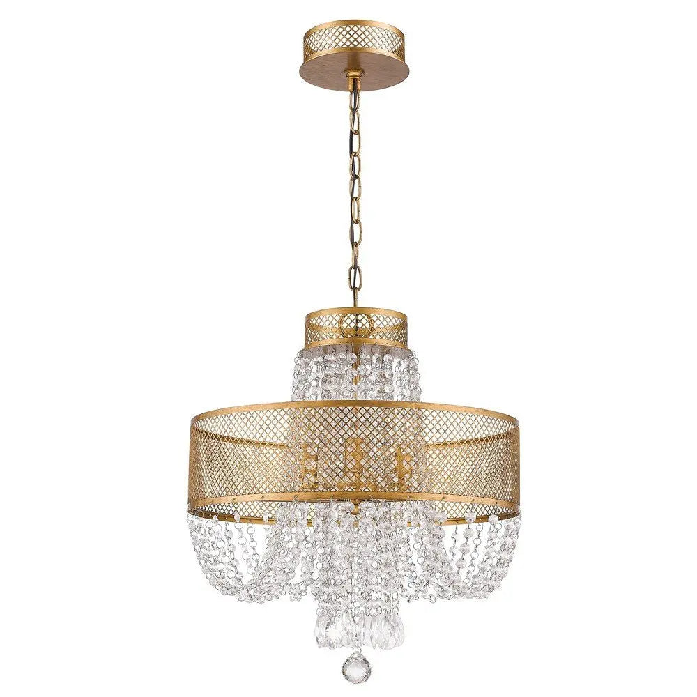 Gold Four Light Metal and Crystals Dimmable Chandelier With Shades HomeRoots
