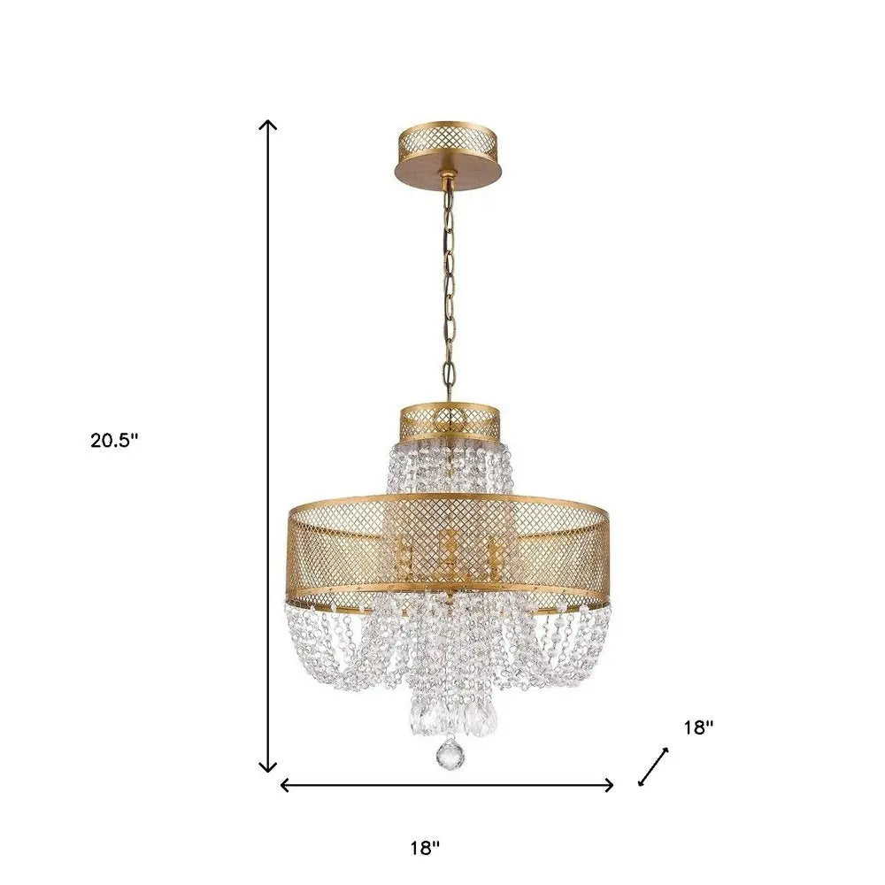 Gold Four Light Metal and Crystals Dimmable Chandelier With Shades HomeRoots