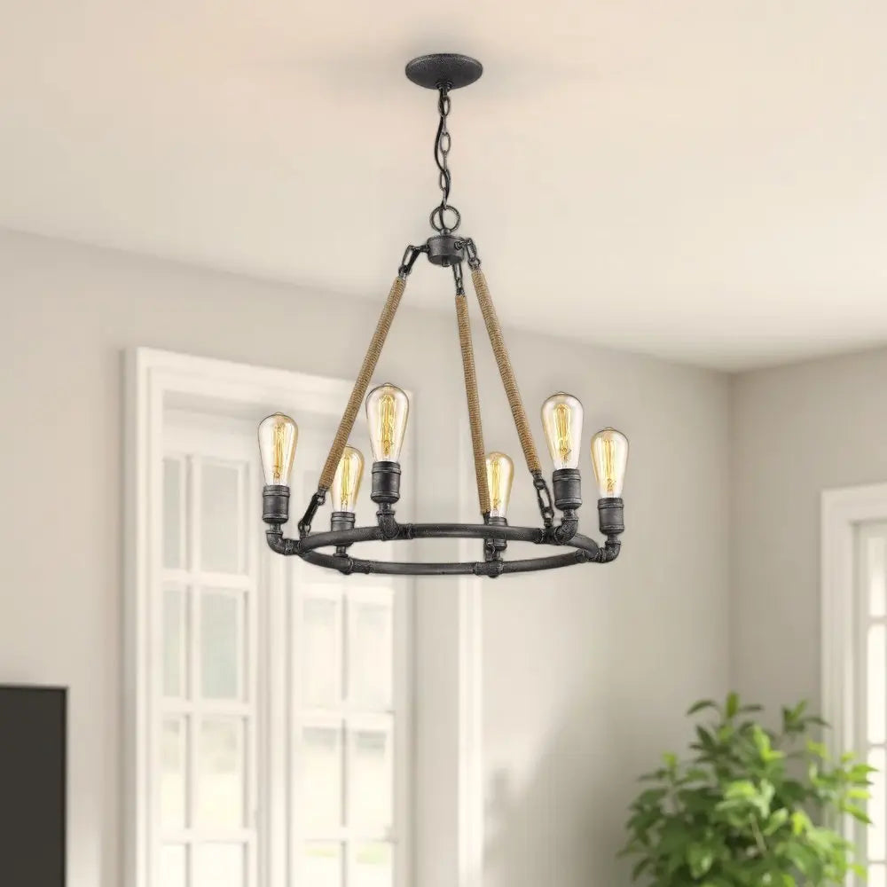 Brown and Black Candle Style Six Light Metal Dimmable Chandelier HomeRoots