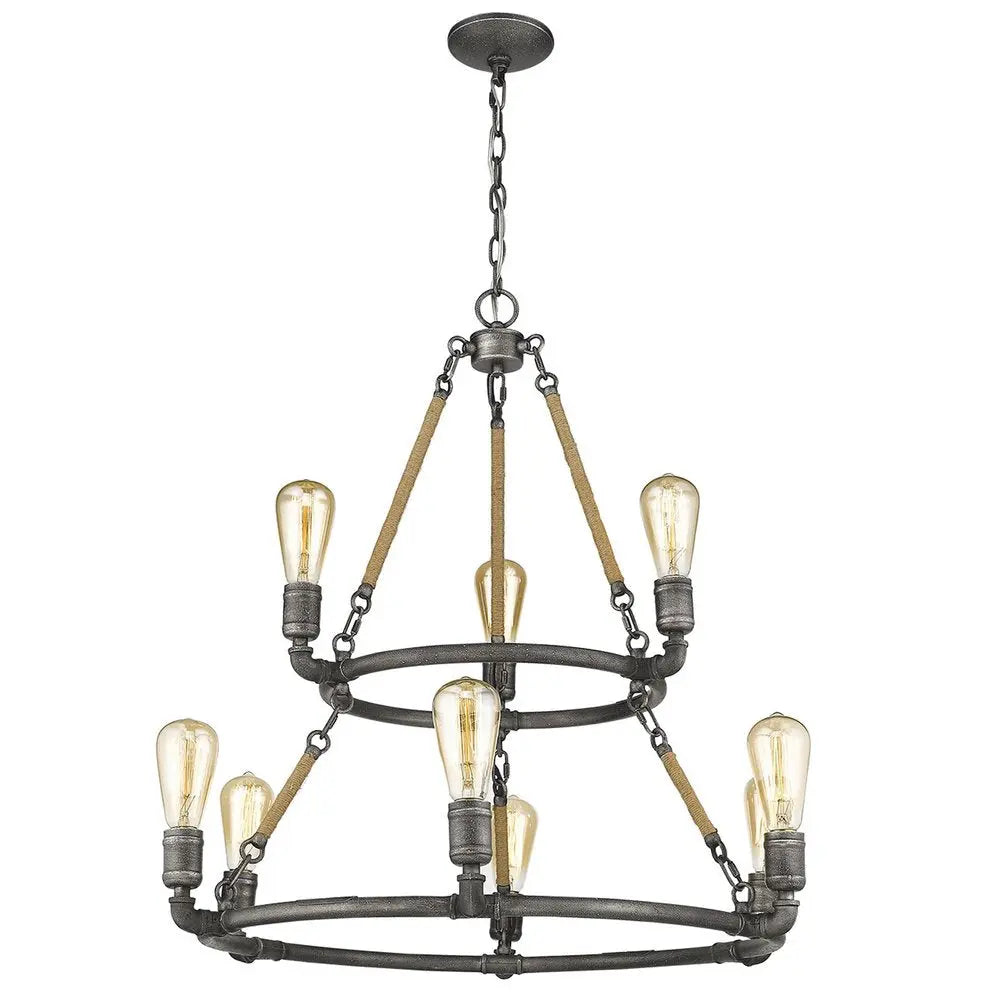 Brown and Black Nine Light Metal Dimmable Chandelier HomeRoots