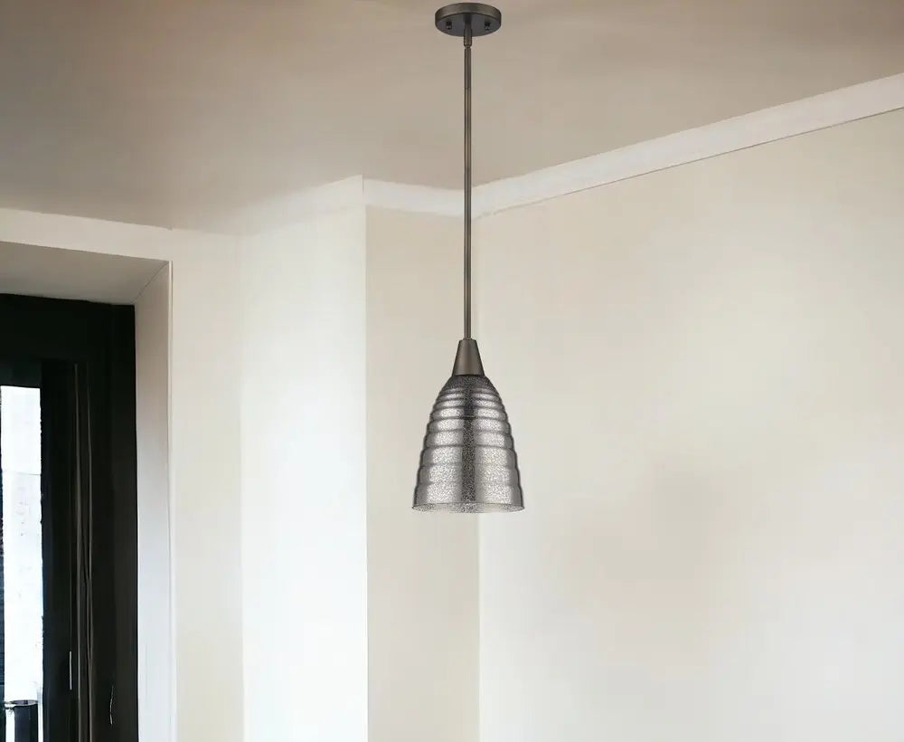 Bronze Hanging Light with Ribbed Pebbled Glass Shade HomeRoots