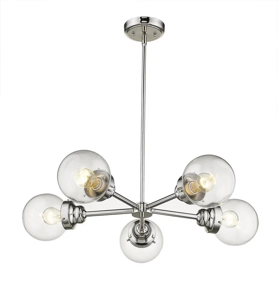 Silver Five Light Metal Dimmable Chandelier With Clear Shades HomeRoots