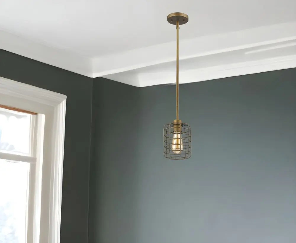 Brushed Gold Metal Cage Hanging Light HomeRoots