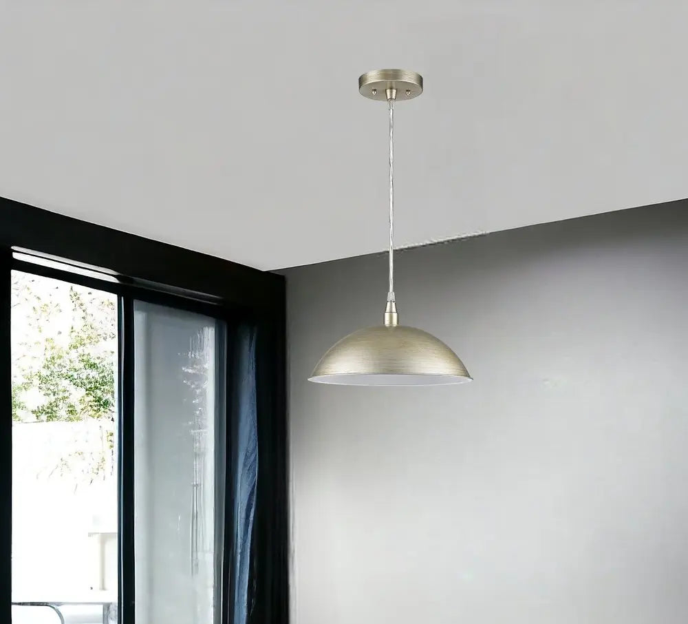 Silver Metal Hanging Light with Dome Shade HomeRoots