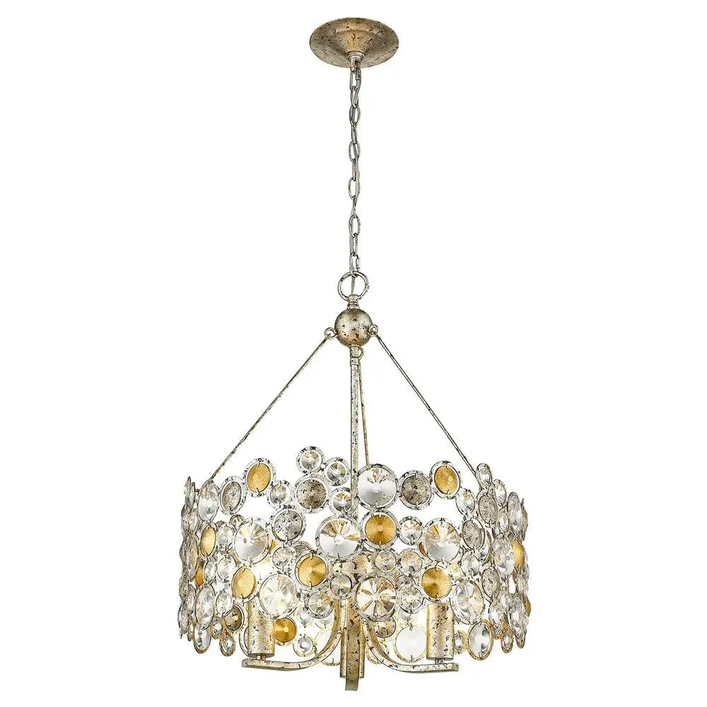 Silver Three Light Metal and Crystals Dimmable Chandelier With Silver Shades HomeRoots