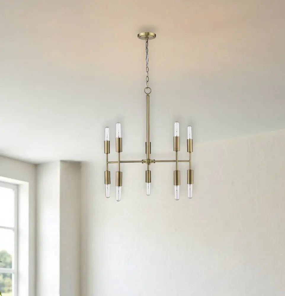 Brass Candle Style Ten Light Metal Dimmable Chandelier HomeRoots