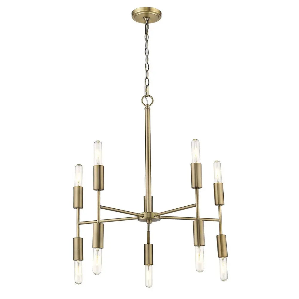 Brass Candle Style Ten Light Metal Dimmable Chandelier HomeRoots