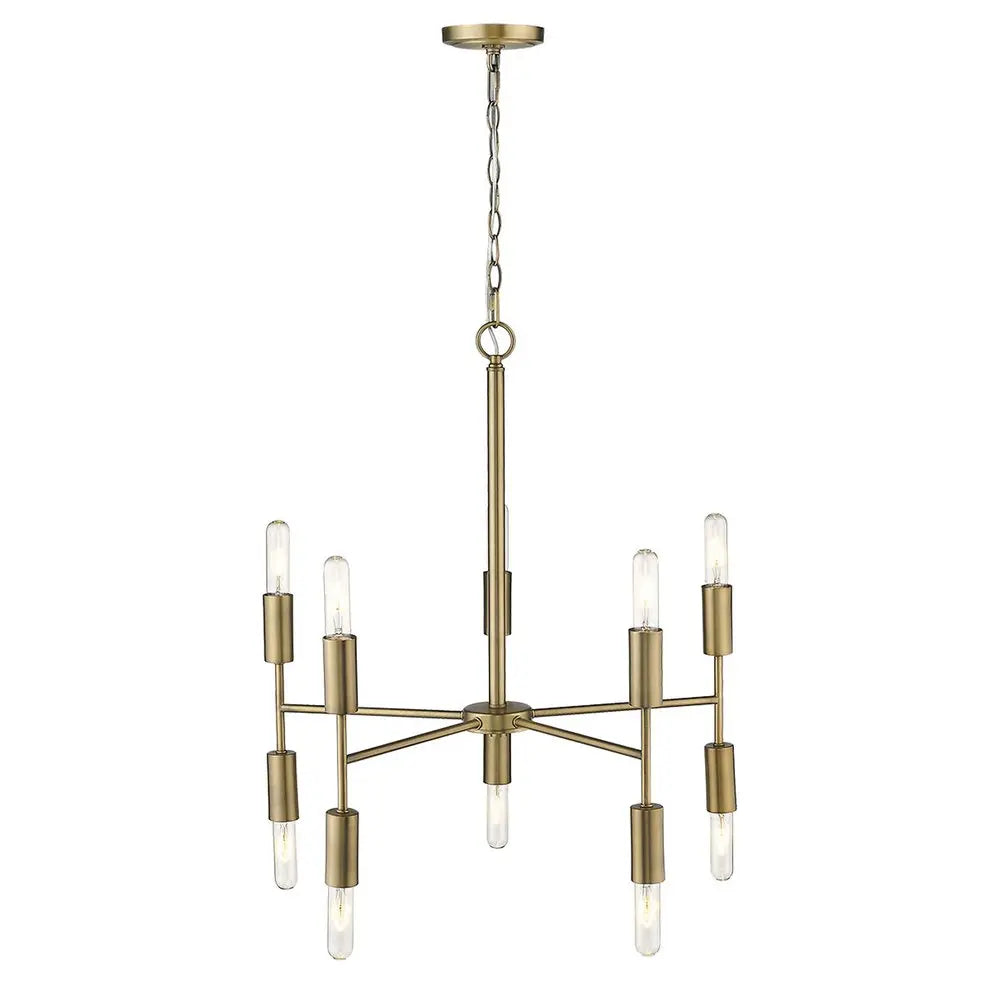 Brass Candle Style Ten Light Metal Dimmable Chandelier HomeRoots