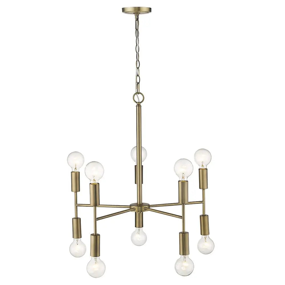 Brass Candle Style Ten Light Metal Dimmable Chandelier HomeRoots