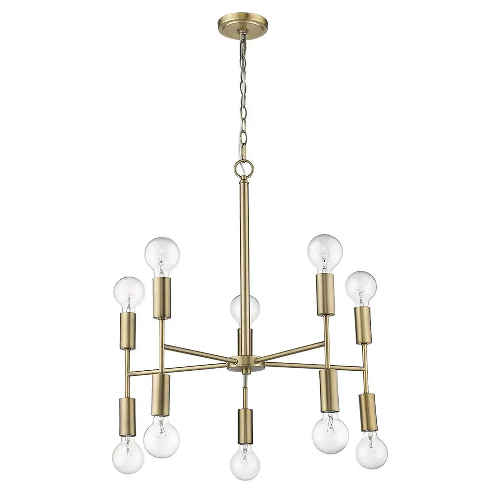 Brass Candle Style Ten Light Metal Dimmable Chandelier HomeRoots