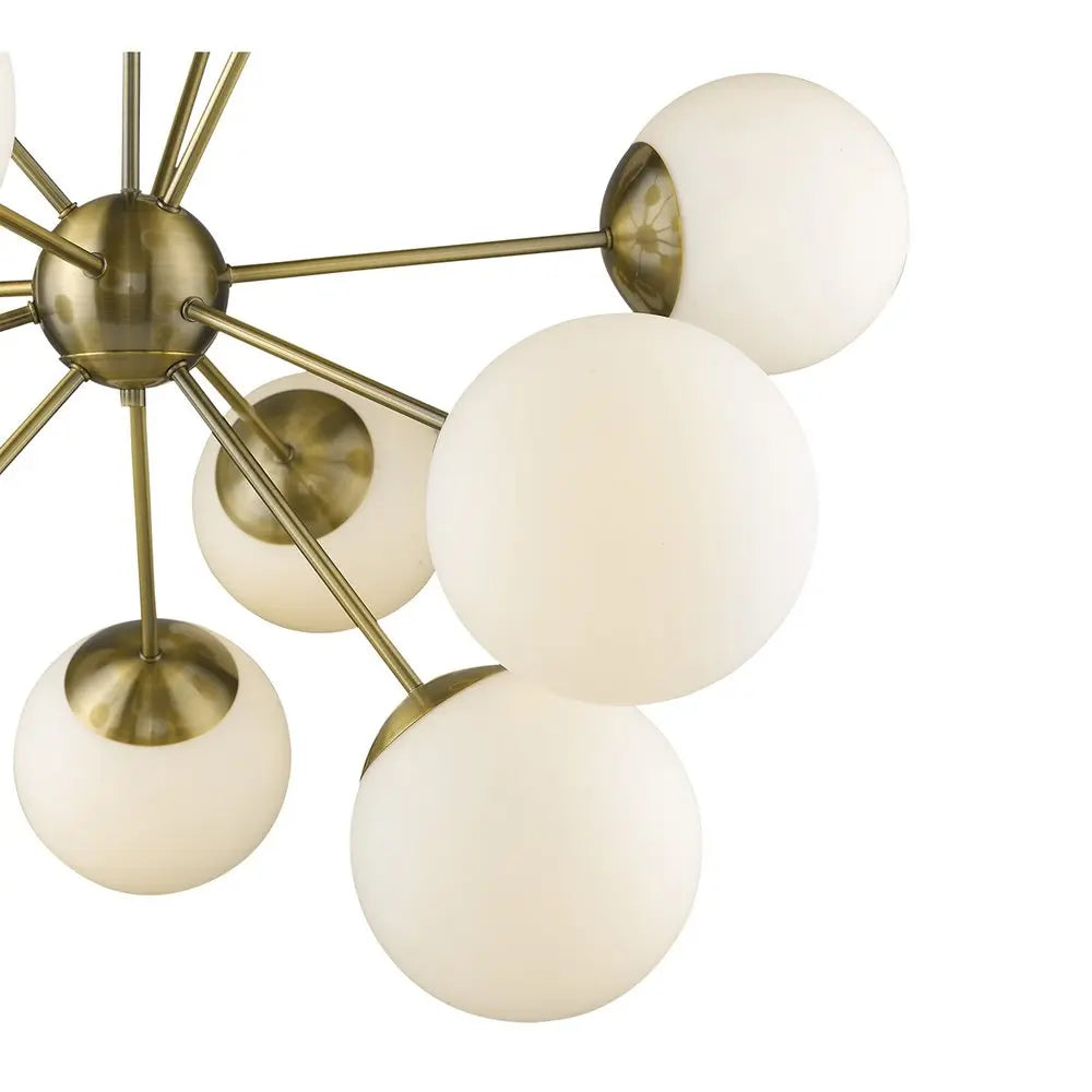 Brass Sputnik Twelve Light Frosted Metal Dimmable Chandelier With White Shades HomeRoots