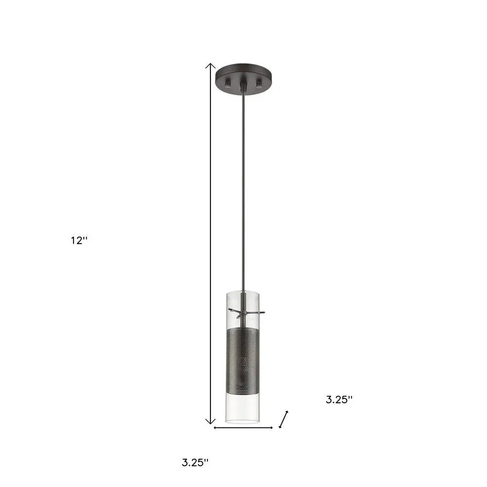 Glass and Bronze Mesh Shade Hanging Light HomeRoots