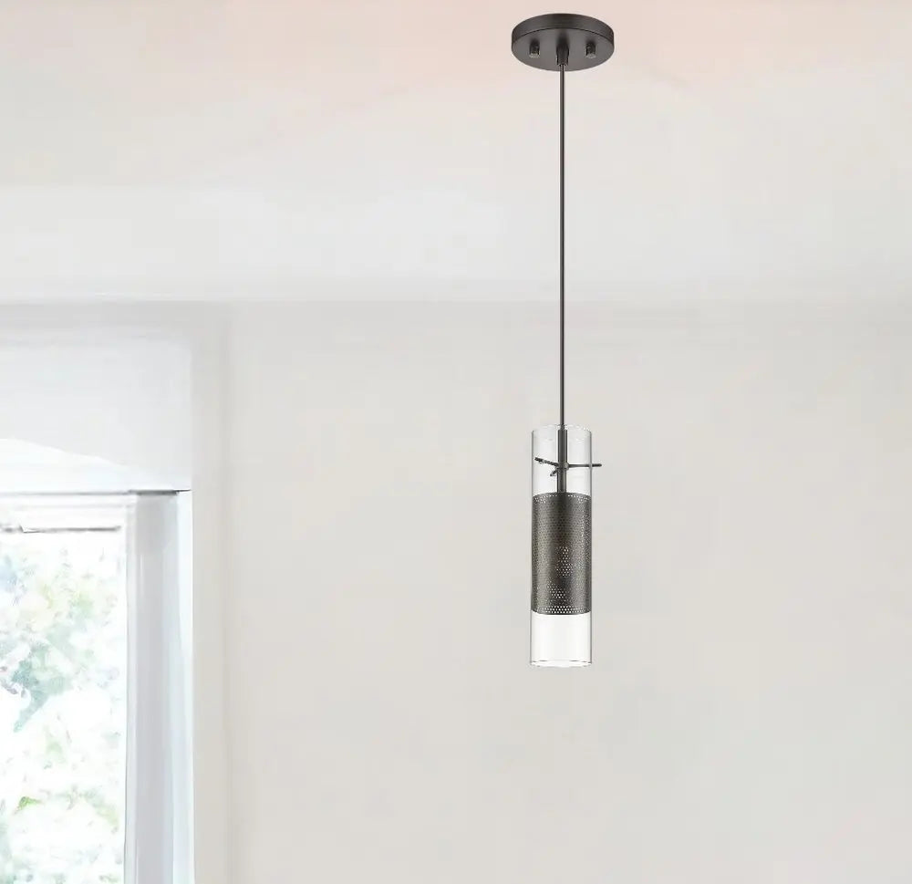 Glass and Bronze Mesh Shade Hanging Light HomeRoots