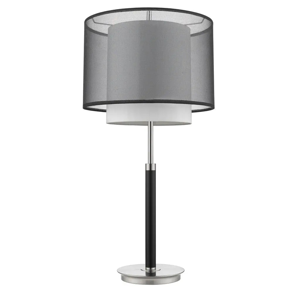 32" Black and Silver Metal Column Lamp With Black and White Drum Shade HomeRoots