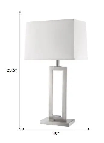 30" Silver Metal Table Lamp With White Rectangular Shade HomeRoots