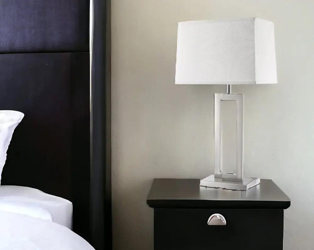 30" Silver Metal Table Lamp With White Rectangular Shade HomeRoots