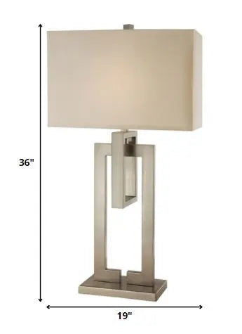 36" Nickel Iron Geometric Table Lamp With Ivory Shade HomeRoots