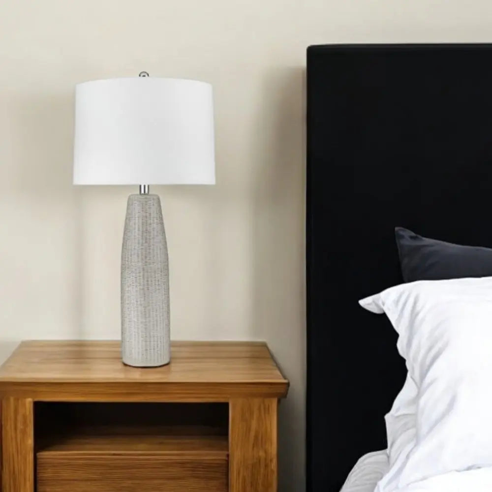 33" Light Gray Ceramic Table Lamp With White Drum Shade HomeRoots