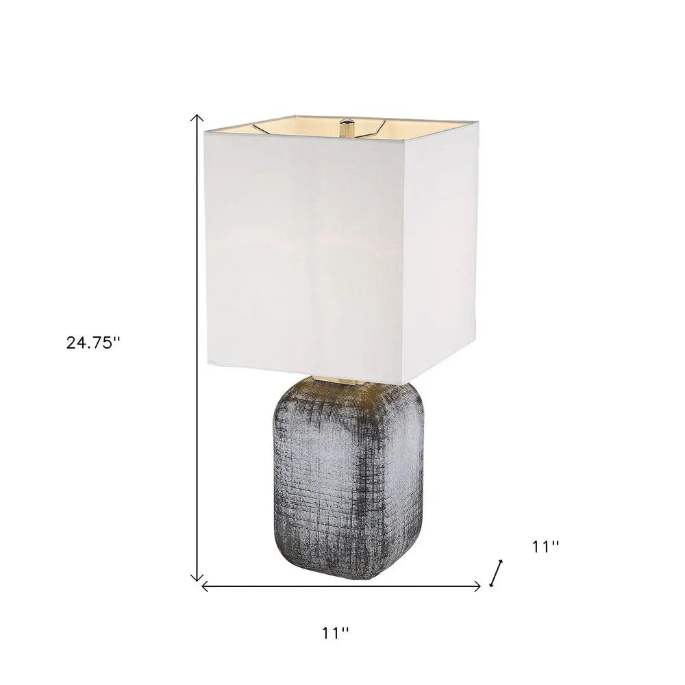 25" Blue and Gray Ceramic Table Lamp With White Square Shade HomeRoots