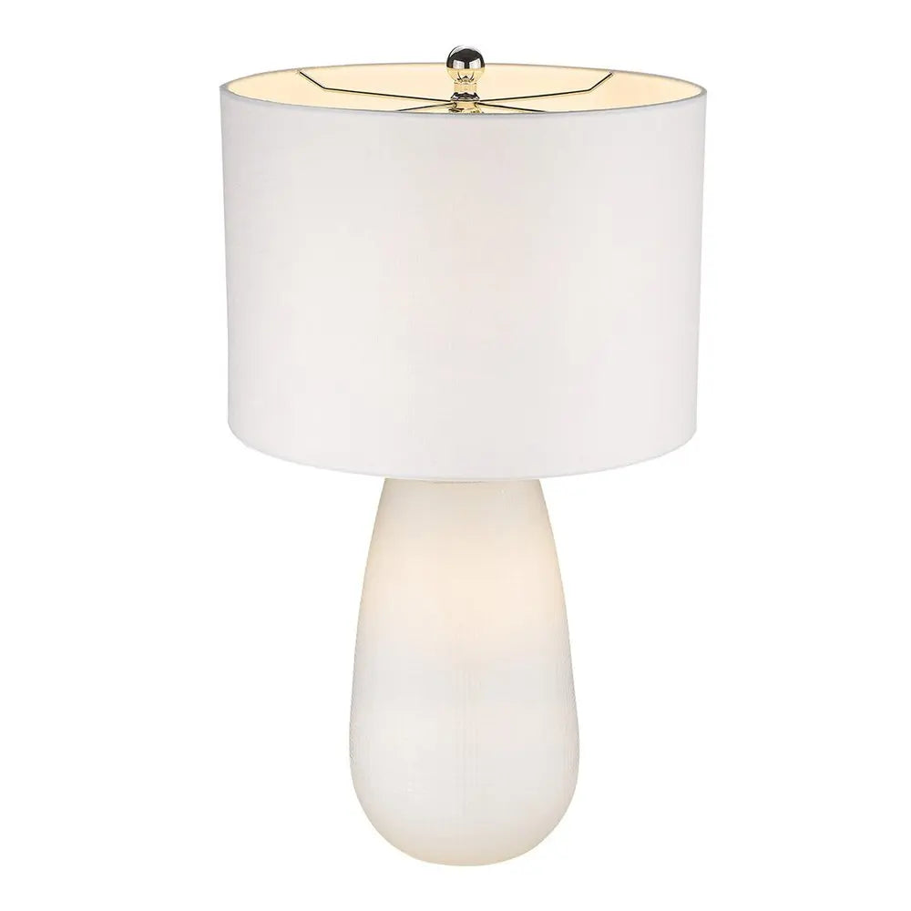 28" White Glass Table Lamp With White Drum Shade HomeRoots