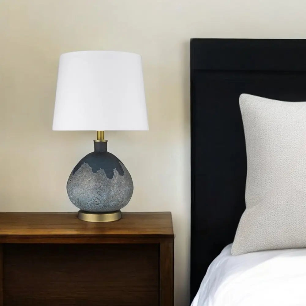 22" Teal Blue Concrete Gourd Table Lamp With Cream Empire Shade HomeRoots