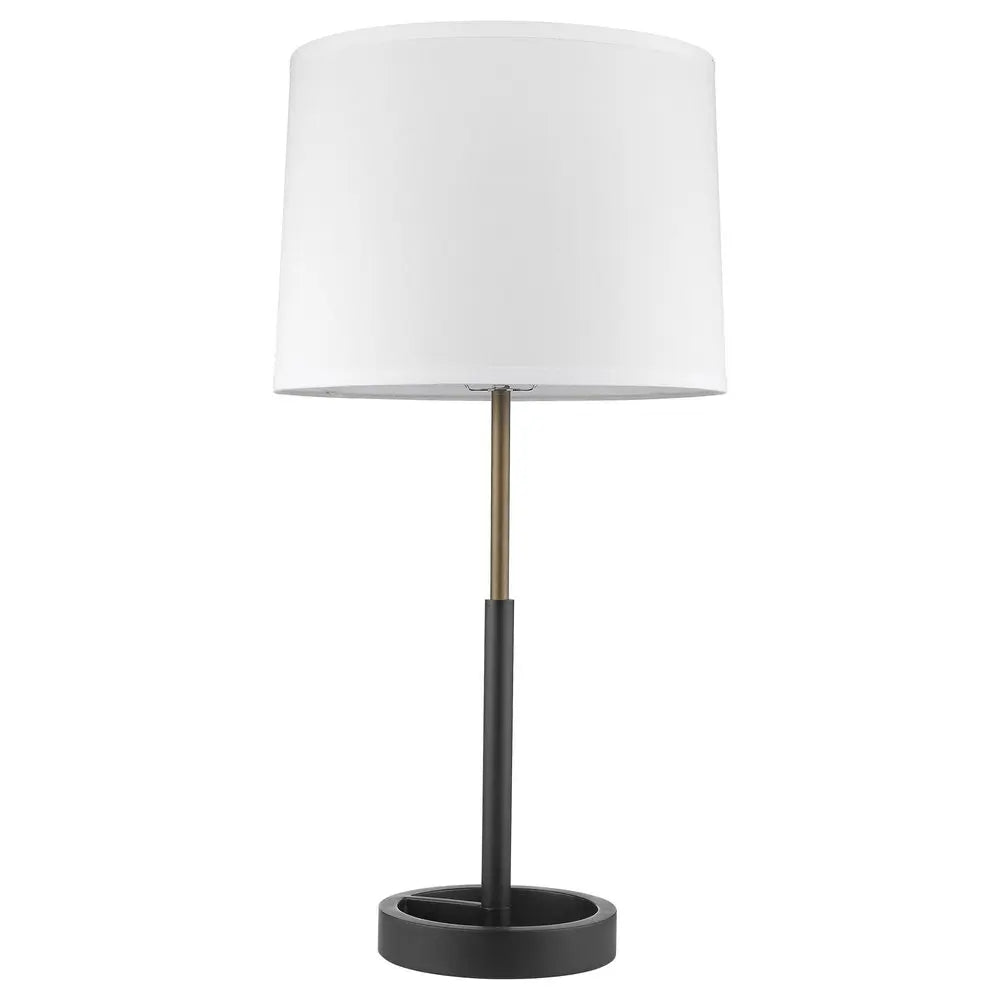 31" Black and Gold Metal Table Lamp With White Empire Shade HomeRoots
